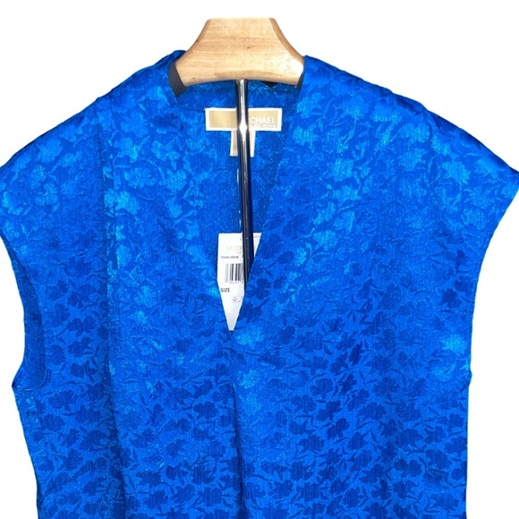 NWT MICHAEL Michael Kors l Fleur Jacquard Sleeveless Silk top PM Grecian Blue - Picture 4 of 15